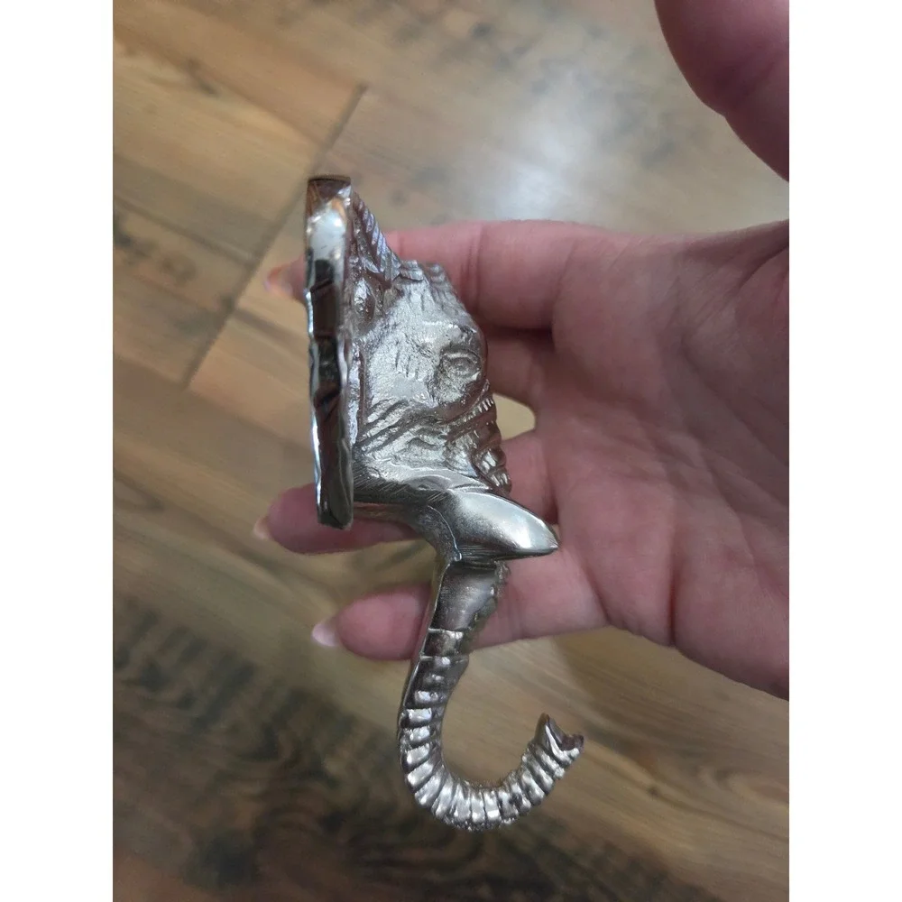 Silver Metal‎ Elephant Head Wall Hook Animal Decor Hanger Key Holder Minimalist